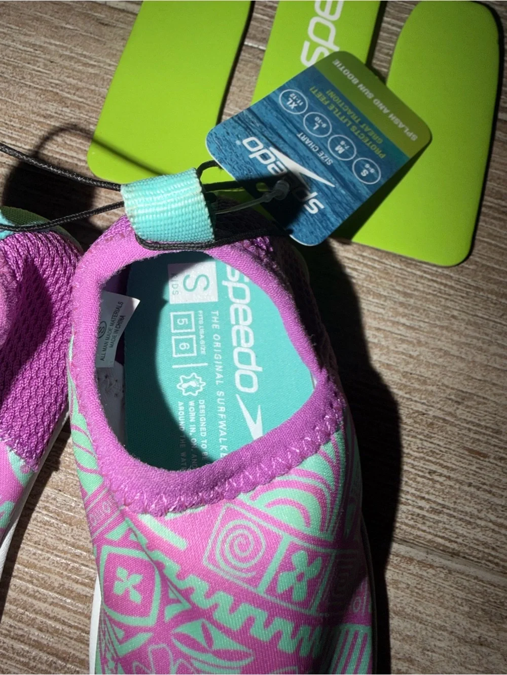 Speedo Kids Pink & Mint Patterned Slip-On Swim Shoes